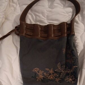 Fossil Brown and Teal Embroidered Hobo Bag
